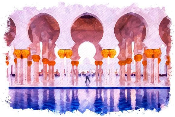 Abu Dhabi Middle East Watercolor Illustrations for Content Publishers