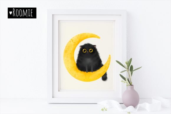 Cat Print Moon Kittie Watercolor Clipart Review for Real Embroidery Projects