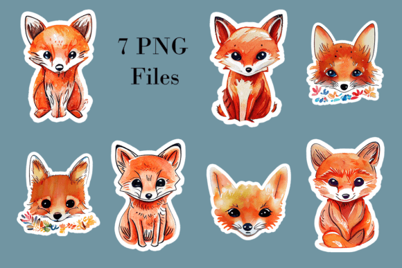 Cute Watercolor Foxes with White Outline Illustrations for Crafters