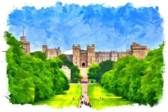 Elegant Windsor Castle Europe Watercolor Illustrations for Timeless Branding