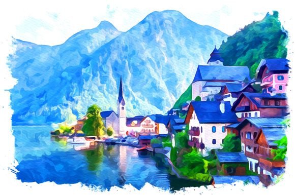 Hallstatt Europe Watercolor Illustrations for Digital Sellers