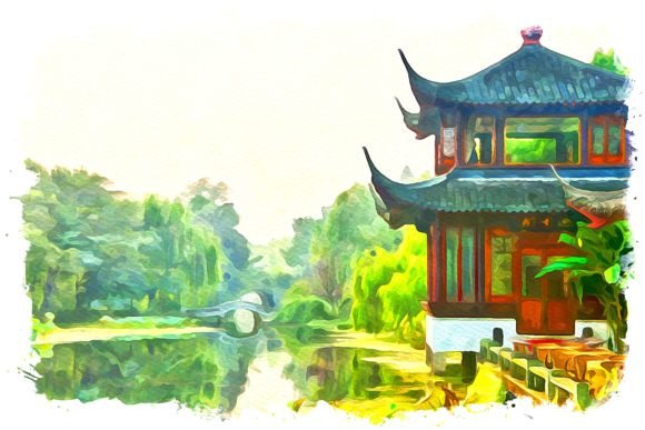Hangzhou Asia Watercolor Illustrations for Crafters & Handmade Sellers