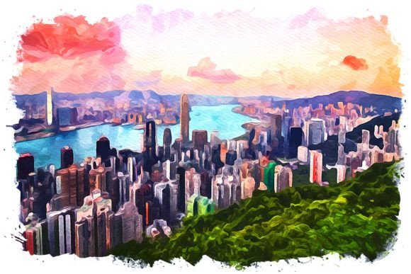 Hong Kong Asia Watercolor Illustrations for Crafters & Etsy Sellers