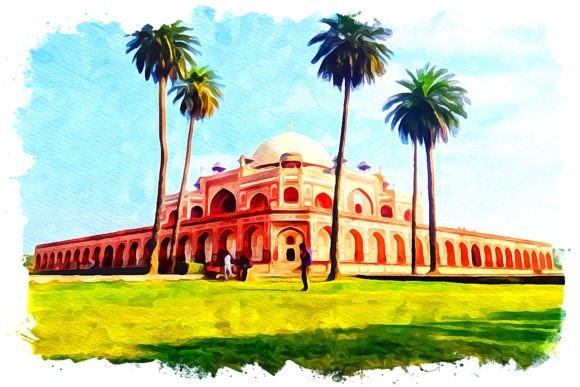 New Delhi Asia Watercolor Illustrations for Blog & Editorial Design