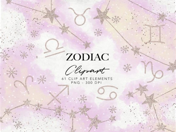 Pink Watercolor Zodiac Clipart: A Delicate Design Asset for Local Branding