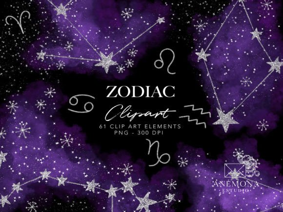 Purple Watercolor Zodiac Clipart for Bloggers and Digital Publishers