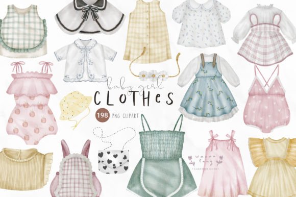 Watercolor Baby Girl Clothes Clipart,PNG Review