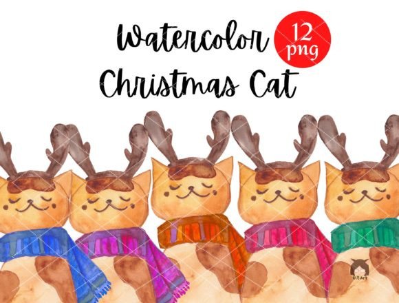 Watercolor Cat with Reindeer Headband Illustration: A Brand Designer’s Review