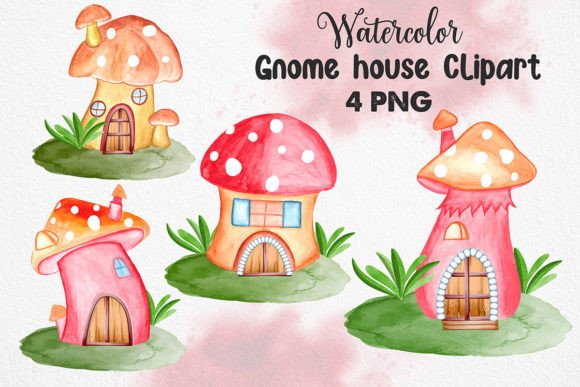 Watercolor Gnome House Clipart Set: A Whimsical Illustration for Lifestyle & Creative Blogs