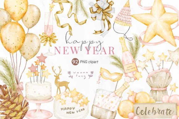 Watercolor Happy New Year Clipart Elevates Seasonal Blog Design