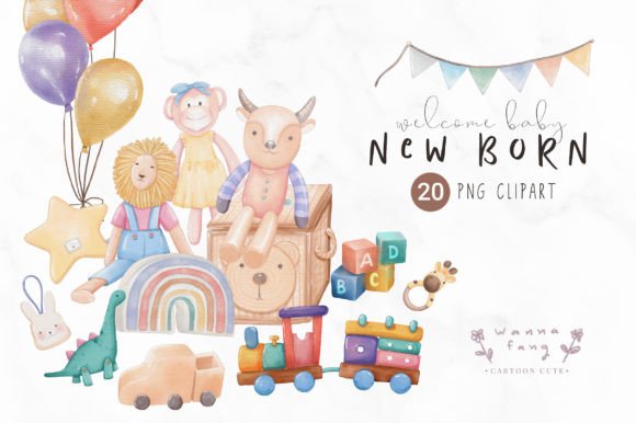 Watercolor New Born Baby Clipart, PNG
