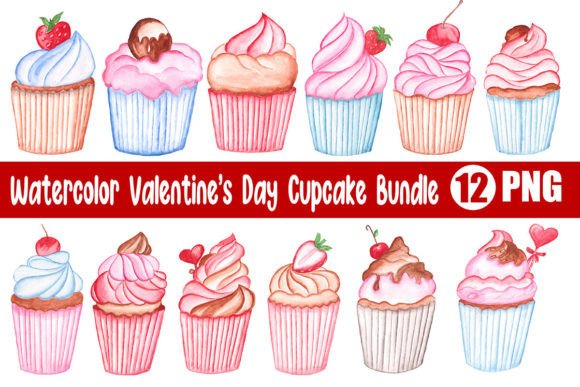Watercolor Valentine Cupcake Clipart Set Review