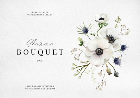 Watercolor White Purple Floral Bouquet Illustrations for Creative Sellers