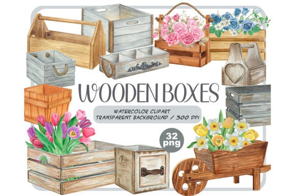 Watercolor Wooden Garden Boxes Clipart: A Fresh Illustration for Lifestyle Blogging
